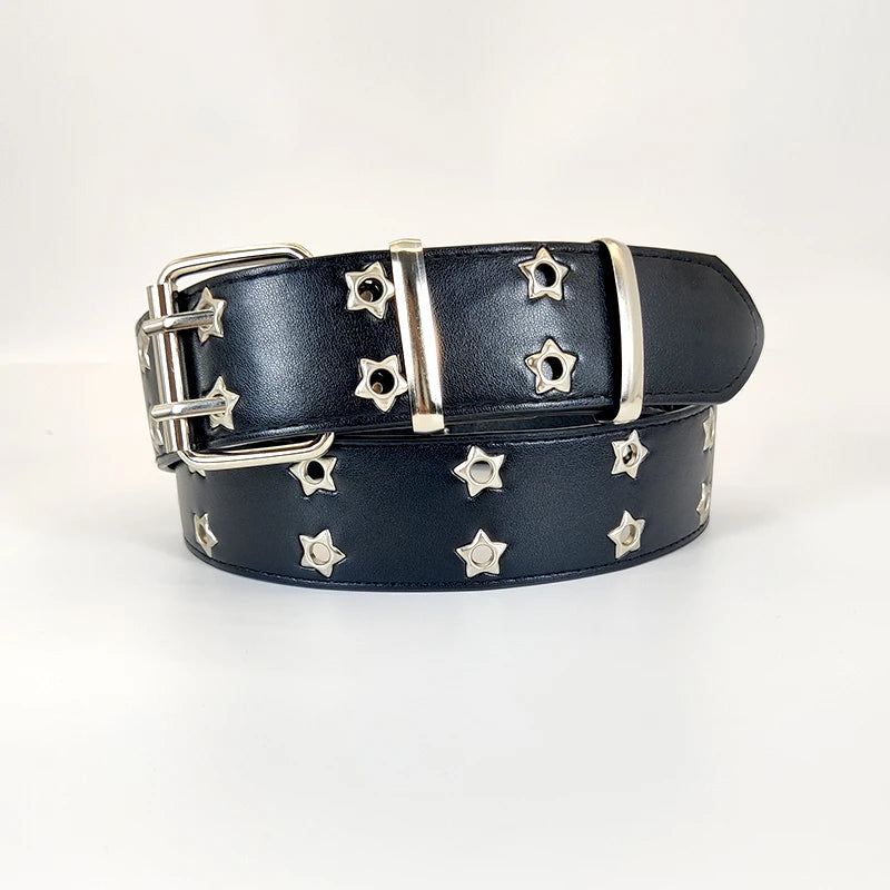 Women's Belt Large size Double Hole Men Belt Punk Hip Hop Rock Style Subculture Y2K Belt Punch Free Belt for Men and Women