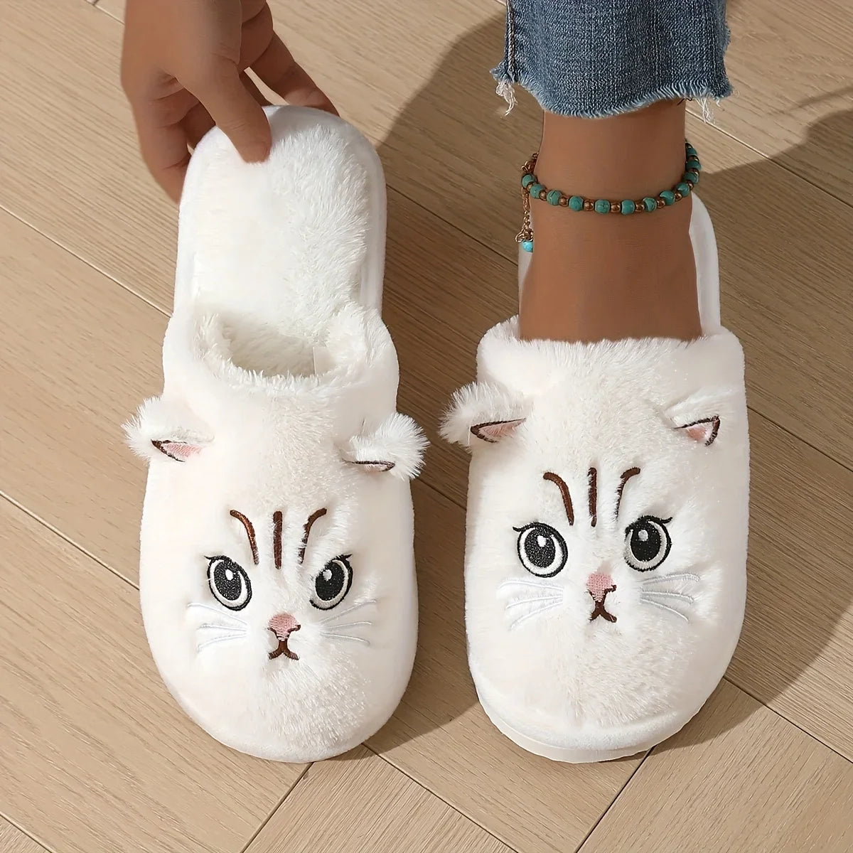 Plush Cat Slippers – Cozy Winter Indoor House Shoes with Non-Slip EVA Sole
