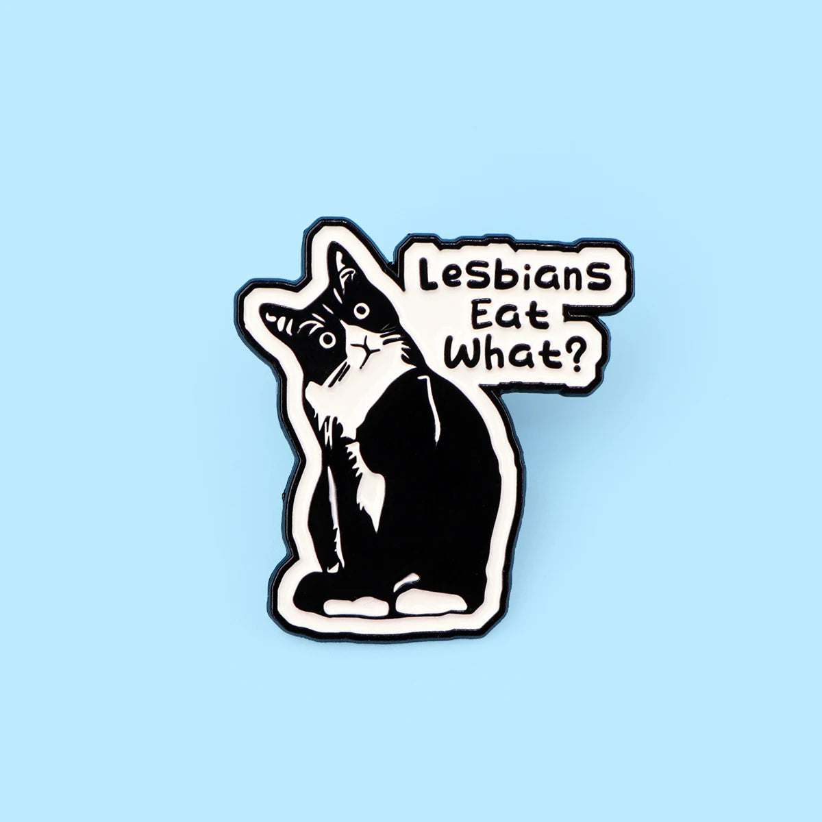 Funny LGBT Pride Enamel Pin β Humor Quote Black Cat Lapel Badge