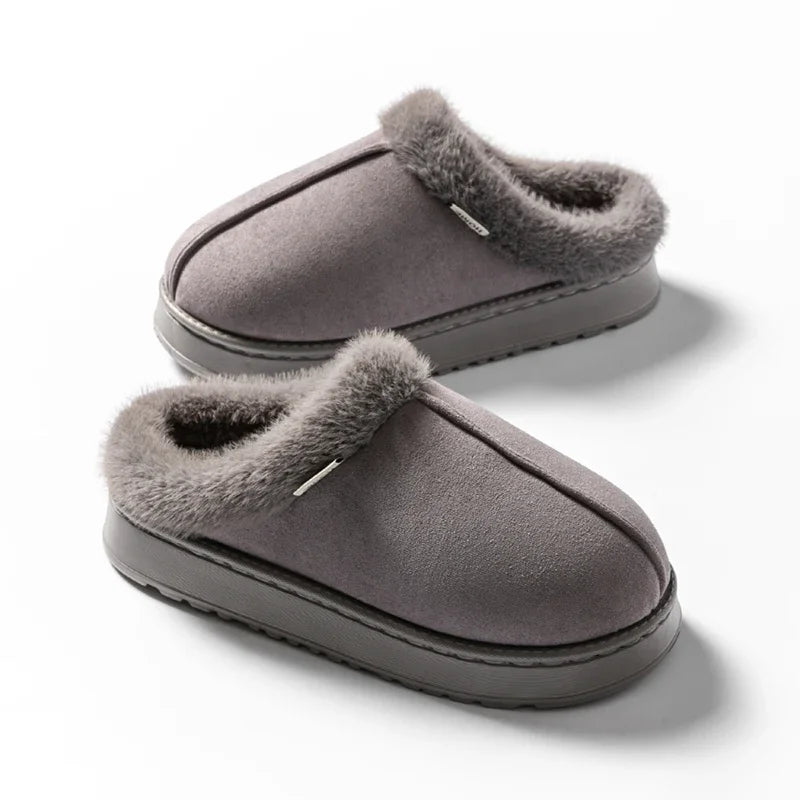 Fluffy Faux Suede Indoor Slippers – Thick EVA Sole Anti-Slip Unisex House Shoes