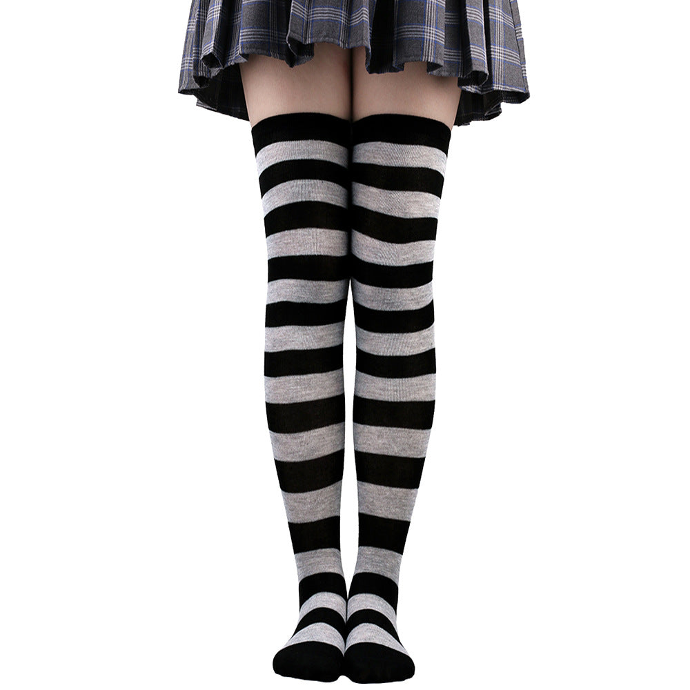 Women's Striped Thigh High Stockings | Black, White & Pink Over-Knee Lolita Harajuku Y2K Socks