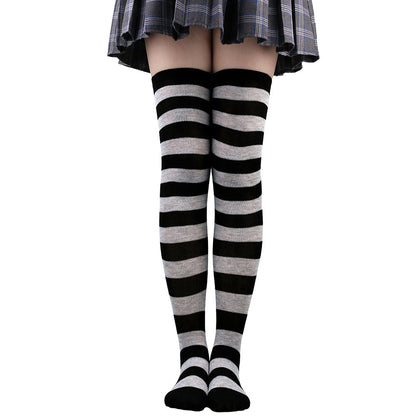 Women's Striped Thigh High Stockings | Black, White & Pink Over-Knee Lolita Harajuku Y2K Socks