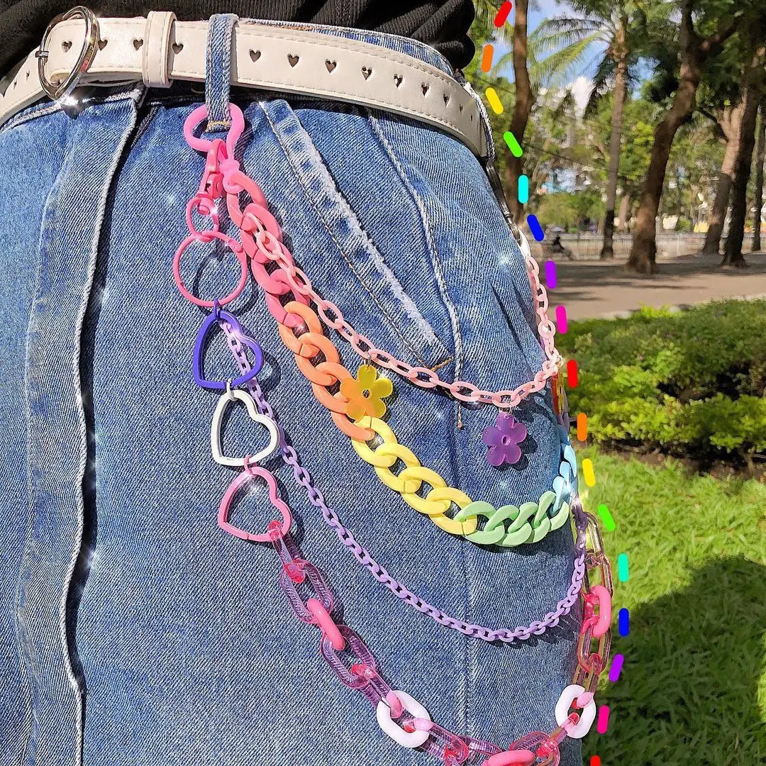 Cute Rainbow Resin Keychain & Waist Chain – Bear, Mushroom & Flower Designs