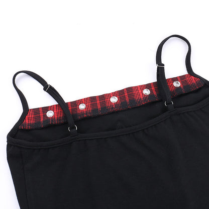Women's AltGoth Y2K E-Girl Plaid Pentagram Crop Tank Top | Mall Gothic Cyber Punk Emo Grunge Cami