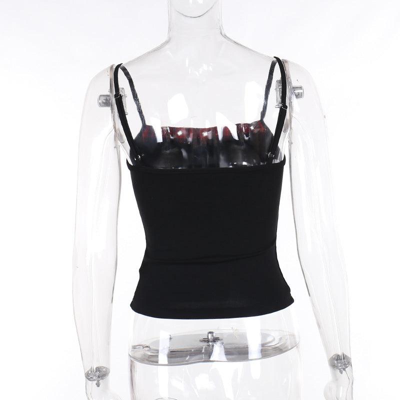 Women's AltGoth Y2K E-Girl Plaid Pentagram Crop Tank Top | Mall Gothic Cyber Punk Emo Grunge Cami