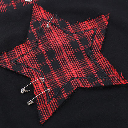 Women's AltGoth Y2K E-Girl Plaid Pentagram Crop Tank Top | Mall Gothic Cyber Punk Emo Grunge Cami