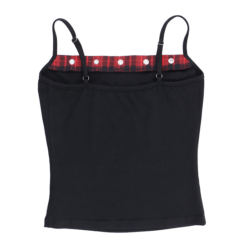 Women's AltGoth Y2K E-Girl Plaid Pentagram Crop Tank Top | Mall Gothic Cyber Punk Emo Grunge Cami