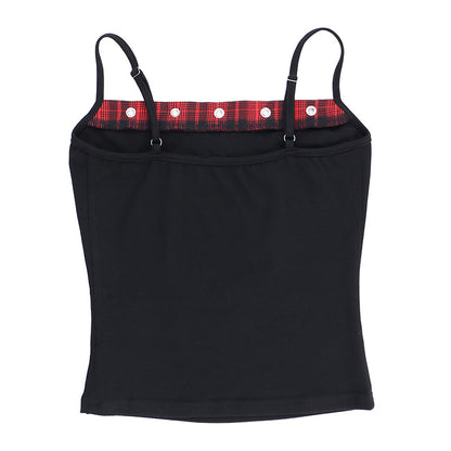 Women's AltGoth Y2K E-Girl Plaid Pentagram Crop Tank Top | Mall Gothic Cyber Punk Emo Grunge Cami