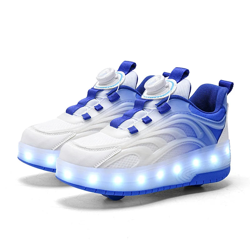 Kids LED Light-Up Roller Skate Shoes – USB Rechargeable Wheeled Sneakers for Boys & Girls