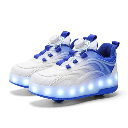Kids LED Light-Up Roller Skate Shoes – USB Rechargeable Wheeled Sneakers for Boys & Girls