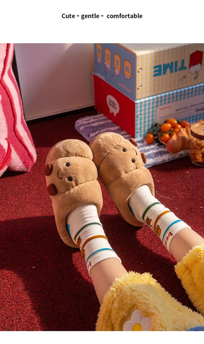 LORGL Croissant Fluffy Slippers – Unisex Winter House Shoes with Anti-Slip Sole