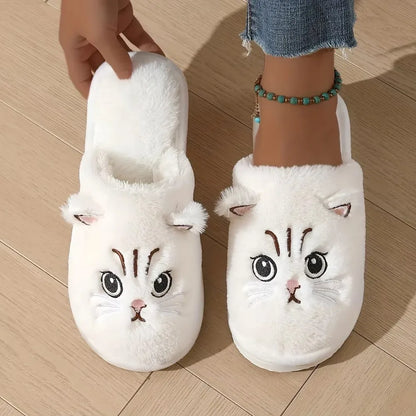 Plush Cat Slippers – Cozy Winter Indoor House Shoes with Non-Slip EVA Sole