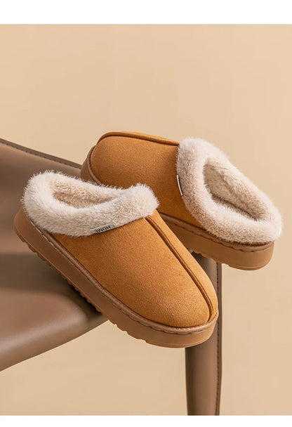 Fluffy Faux Suede Indoor Slippers – Thick EVA Sole Anti-Slip Unisex House Shoes