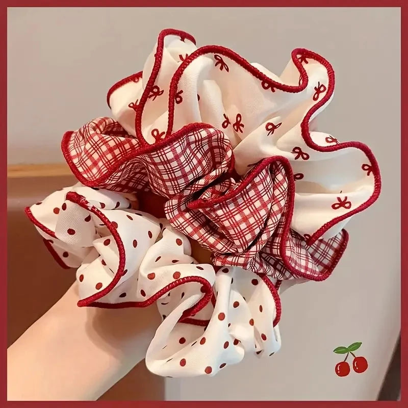 Dot & Plaid Scrunchies for Women & Girls | Soft Elastic Hair Ties (2/3 Pack)