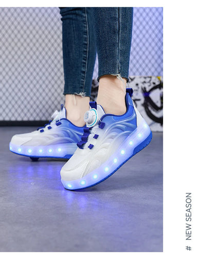 Kids LED Light-Up Roller Skate Shoes – USB Rechargeable Wheeled Sneakers for Boys & Girls