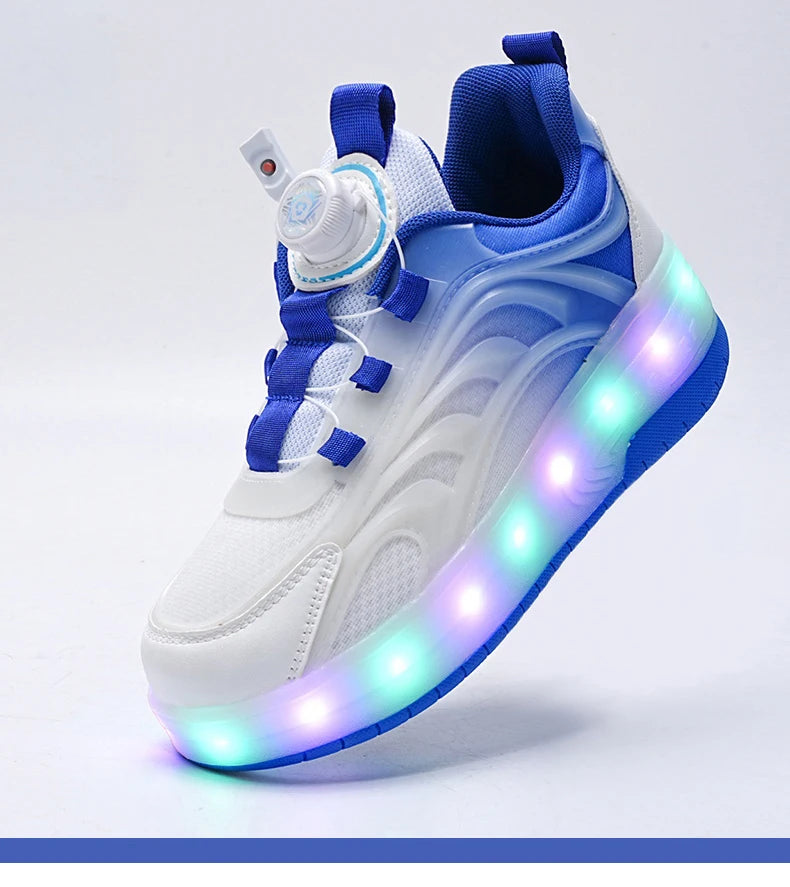 Kids LED Light-Up Roller Skate Shoes – USB Rechargeable Wheeled Sneakers for Boys & Girls