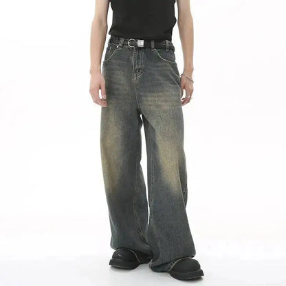 IEFB Summer Men's Denim Pants Old Blue Washed Male Jeans Straight Casual Menwear Loose Wide Leg Trousers New Fashion 9C354