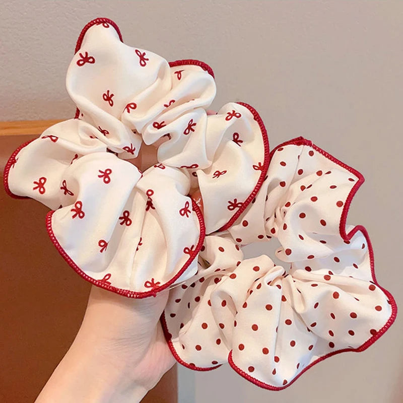 Dot & Plaid Scrunchies for Women & Girls | Soft Elastic Hair Ties (2/3 Pack)