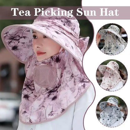 Women's Wide Brim Sun Hat with Detachable Face Mask – UV Protection
