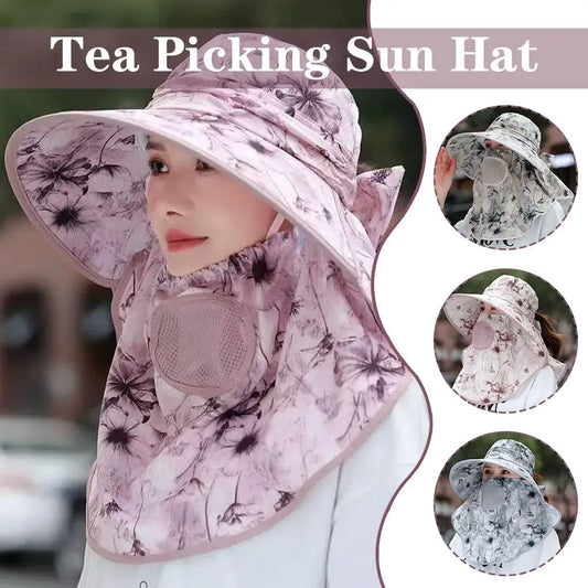 Women's Wide Brim Sun Hat with Detachable Face Mask – UV Protection