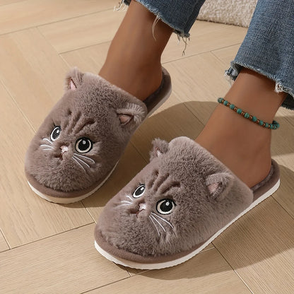 Plush Cat Slippers – Cozy Winter Indoor House Shoes with Non-Slip EVA Sole