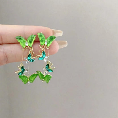 Women's Elegant Red Zircon Butterfly Drop Earrings | Sweet Metal Bow Fashion Jewelry for Girls