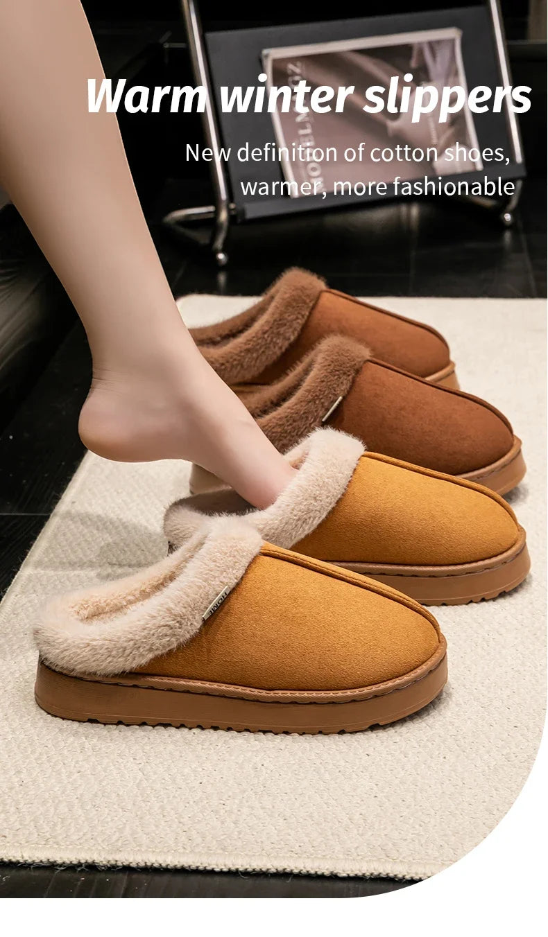Fluffy Faux Suede Indoor Slippers – Thick EVA Sole Anti-Slip Unisex House Shoes