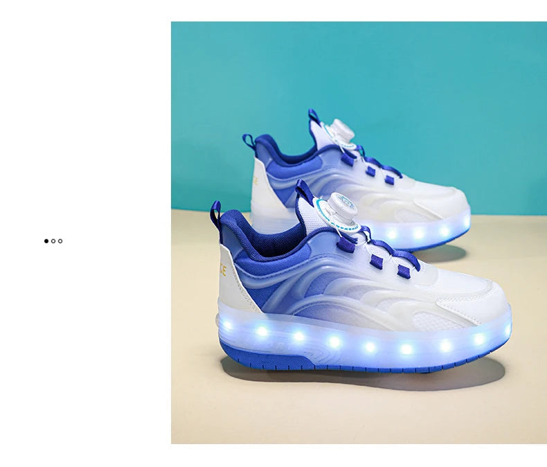 Kids LED Light-Up Roller Skate Shoes – USB Rechargeable Wheeled Sneakers for Boys & Girls
