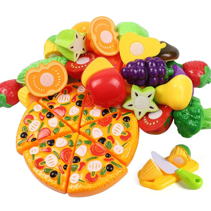 Kids Pizza Party Toy Play Set | Slice & Serve Pretend Play Food with Plastic Kitchen Playset