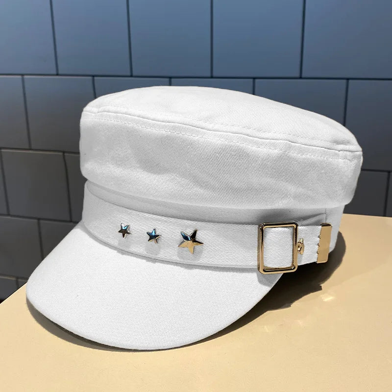 Women's Black Star Beret | British Retro Military Style Korean Fashion Cap for Spring, Autumn & Winter