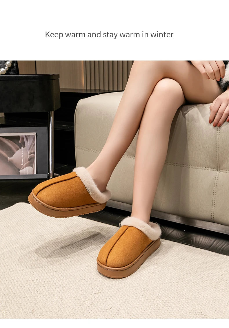 Fluffy Faux Suede Indoor Slippers – Thick EVA Sole Anti-Slip Unisex House Shoes