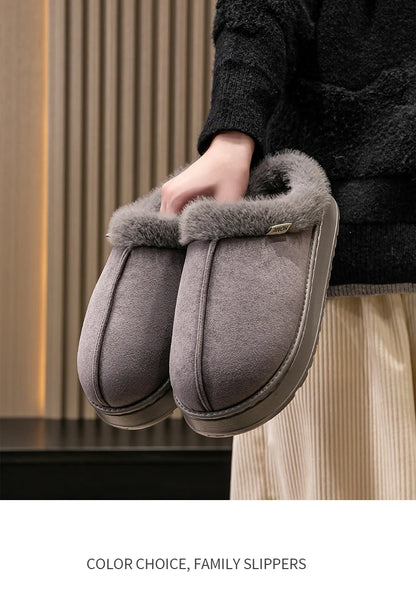 Fluffy Faux Suede Indoor Slippers – Thick EVA Sole Anti-Slip Unisex House Shoes