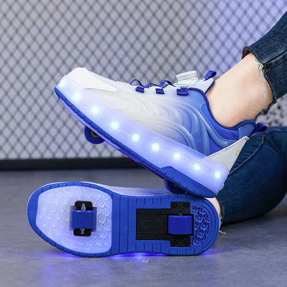 Kids LED Light-Up Roller Skate Shoes – USB Rechargeable Wheeled Sneakers for Boys & Girls