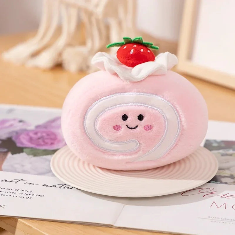 Stuffed Strawberry Swiss Roll Plush Toy | Cute Cream Snack Cake Plushie for Kids & Party Decor