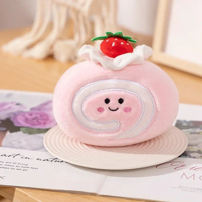 Stuffed Strawberry Swiss Roll Plush Toy | Cute Cream Snack Cake Plushie for Kids & Party Decor