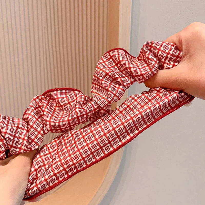Dot & Plaid Scrunchies for Women & Girls | Soft Elastic Hair Ties (2/3 Pack)