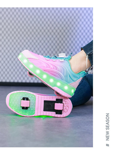 Kids LED Light-Up Roller Skate Shoes – USB Rechargeable Wheeled Sneakers for Boys & Girls