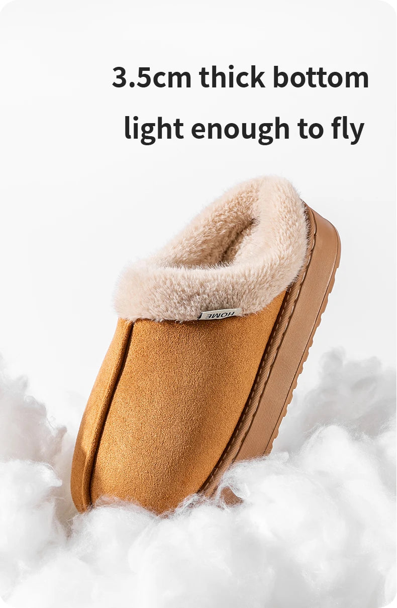 Fluffy Faux Suede Indoor Slippers – Thick EVA Sole Anti-Slip Unisex House Shoes