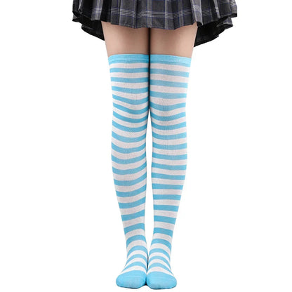 Women's Striped Thigh High Stockings | Black, White & Pink Over-Knee Lolita Harajuku Y2K Socks