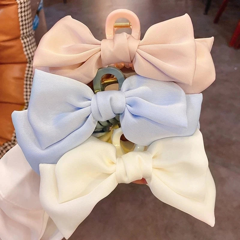 Women's Korean Bow Butterfly Satin Hair Clips | Solid Color Girls Hair Accessories Headwear