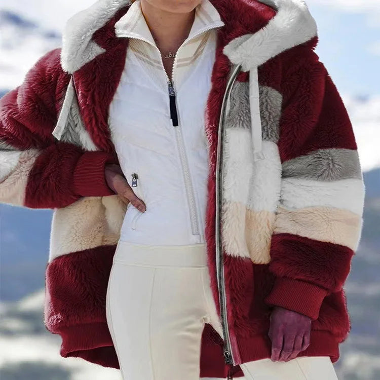 Women's Oversized Hooded Plush Jacket – Warm Zip-Up Streetwear Coat | S–5XL, 9 Colors