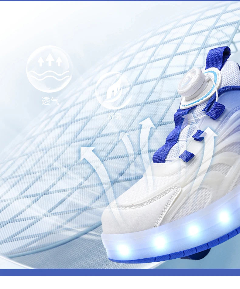 Kids LED Light-Up Roller Skate Shoes – USB Rechargeable Wheeled Sneakers for Boys & Girls