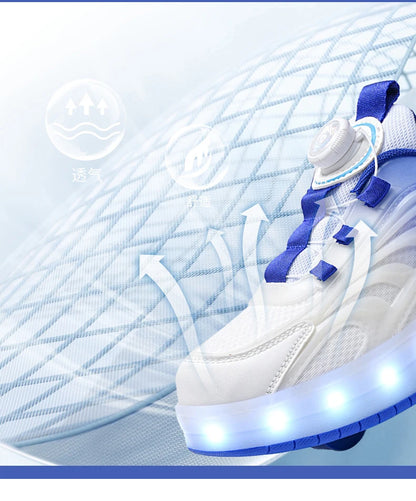 Kids LED Light-Up Roller Skate Shoes – USB Rechargeable Wheeled Sneakers for Boys & Girls