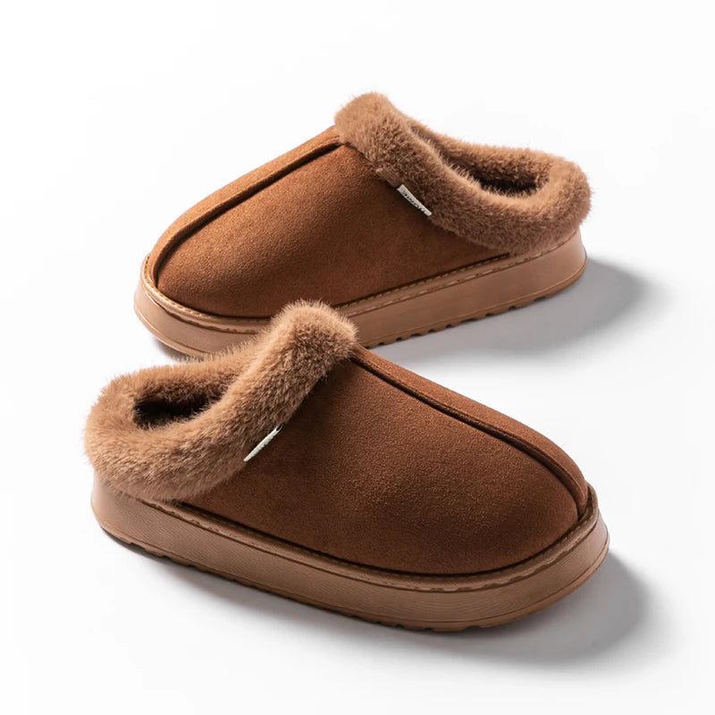 Fluffy Faux Suede Indoor Slippers – Thick EVA Sole Anti-Slip Unisex House Shoes