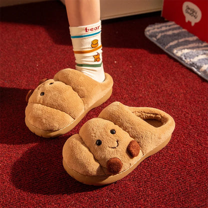 LORGL Croissant Fluffy Slippers – Unisex Winter House Shoes with Anti-Slip Sole