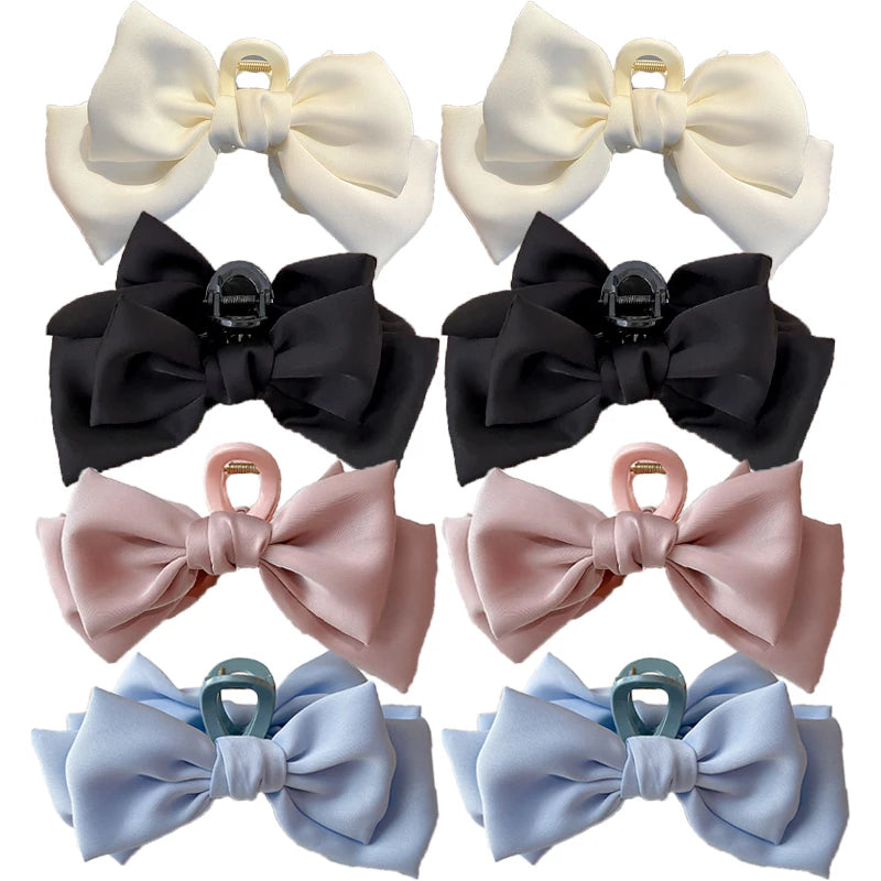 Women's Korean Bow Butterfly Satin Hair Clips | Solid Color Girls Hair Accessories Headwear