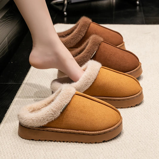 Fluffy Faux Suede Indoor Slippers – Thick EVA Sole Anti-Slip Unisex House Shoes