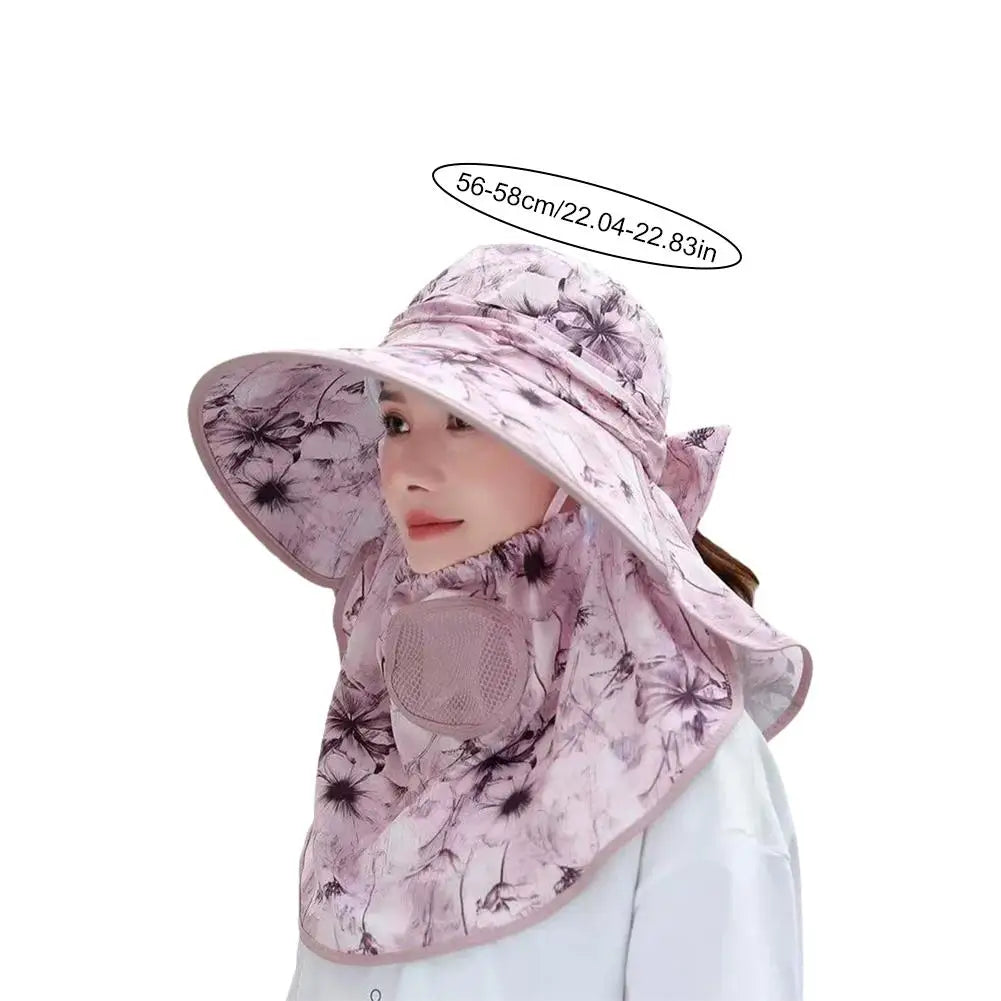 Women's Wide Brim Sun Hat with Detachable Face Mask – UV Protection