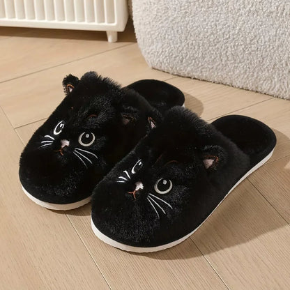 Plush Cat Slippers – Cozy Winter Indoor House Shoes with Non-Slip EVA Sole