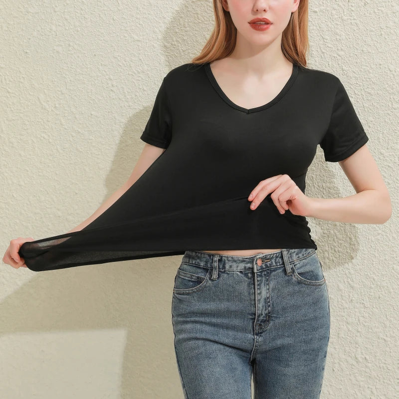 Women's Solid Cotton V-Neck T-Shirt | Short Sleeve Slim Casual Tee in White & Black